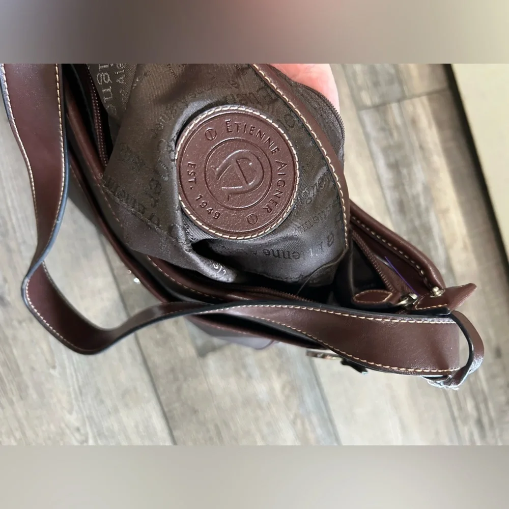 Etienne Aigner Canva Hobo Bag purse Brown/Grey with Brown leather bottom